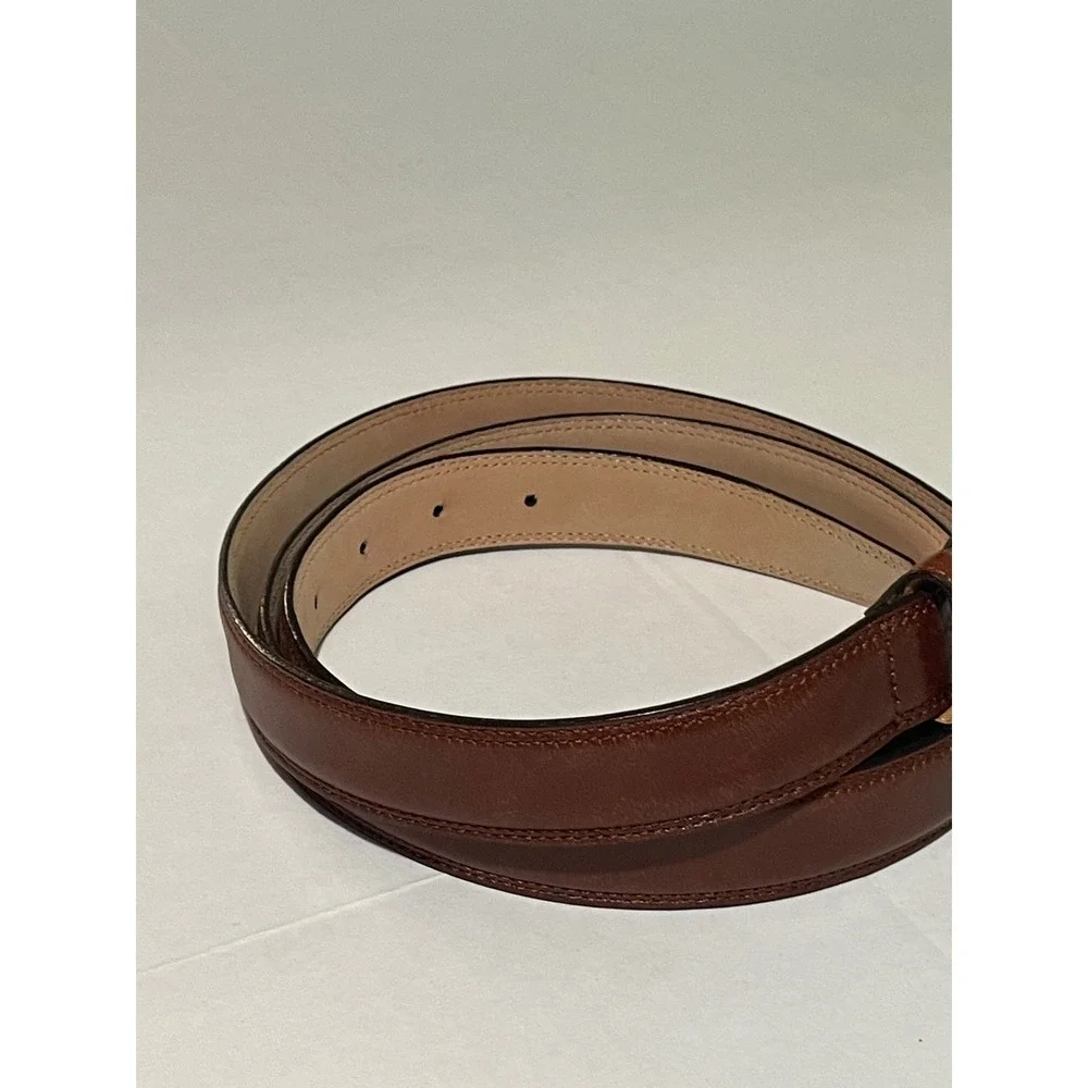 Leather Belt Mens Brown Good Solid Brass Made in Italy Buckle